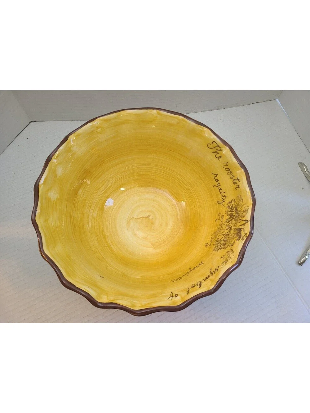 Maxcera Corp Strolling Rooster Hand Painted Serving Bowl Tuscan Farmhouse